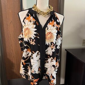 Stylish Floral Print Top - Black and Orange